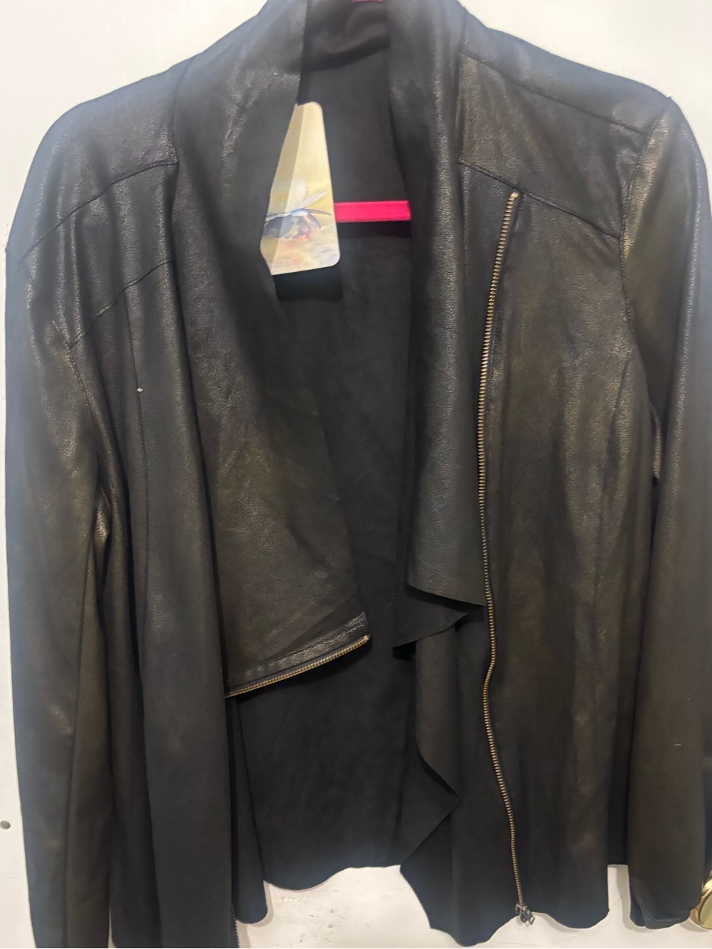 Lily Star Women's Black Draped Faux Black & Gokd Leather-Look Jacket